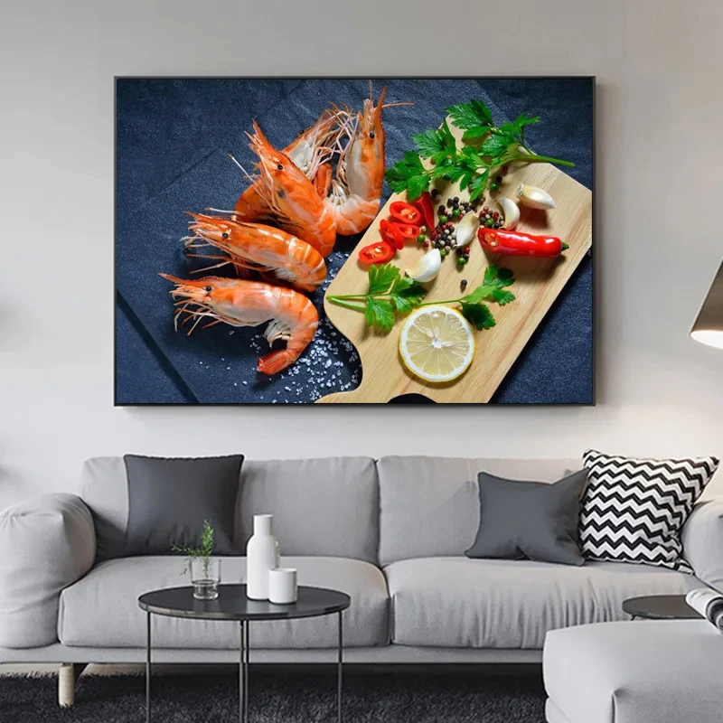 Постеры и принты на холсте с изображением морепродуктов специй фруктов овощей