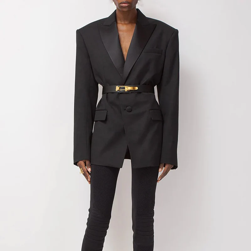 

Black Casual Blazer for Women Long Sleeve Single Button Jacket Runway Designer Outwear Elegant Fashion High Quality AutumnWinter