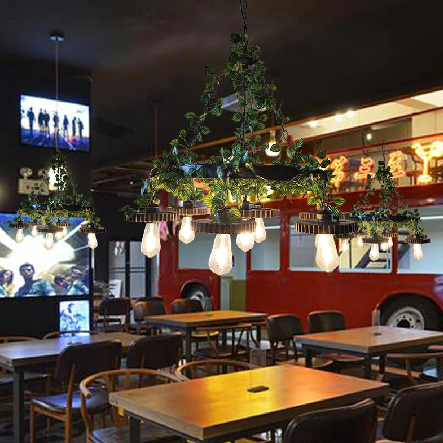 

Industrial Creative Wheel Pendant Light Theme Restaurant Pub Personality Art Shop Hotel Front Desk Decoration Chandelier