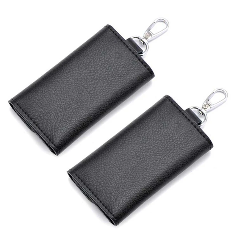 

NEW-2X Keychain Men Women Key Holder Organizer Pouch Car Key Bag Wallet Housekeeper Key Case Mini Card Bag Black