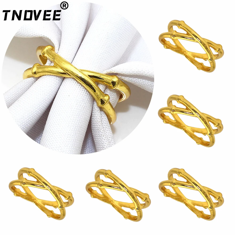 

12Pcs New Bamboo Knuckles Style Gold Napkin Ring for Wedding Party Christmas Thanksgiving Day Birthday Table Decoration ERM129