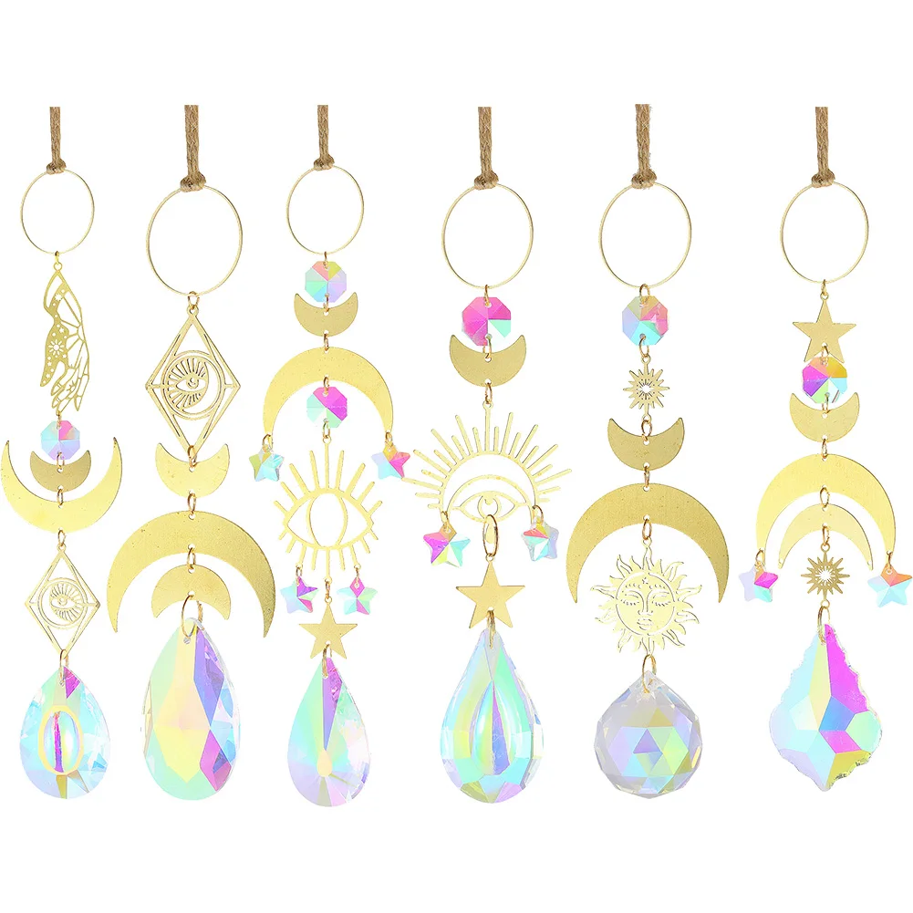 

Хрустальная Призма ветряные колокольчики креативные шикарные металлические радужные светильники Ловец рук глаза Луна солнце оконные прин...