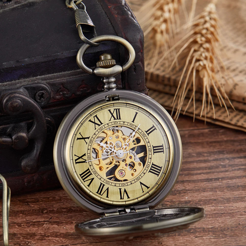 Golden Silver Mechanical Pocket Watch Male Animal Goat Clock Steampunk Hollow Luxury Pendant Necklace Fob Chain Men reloj hombre