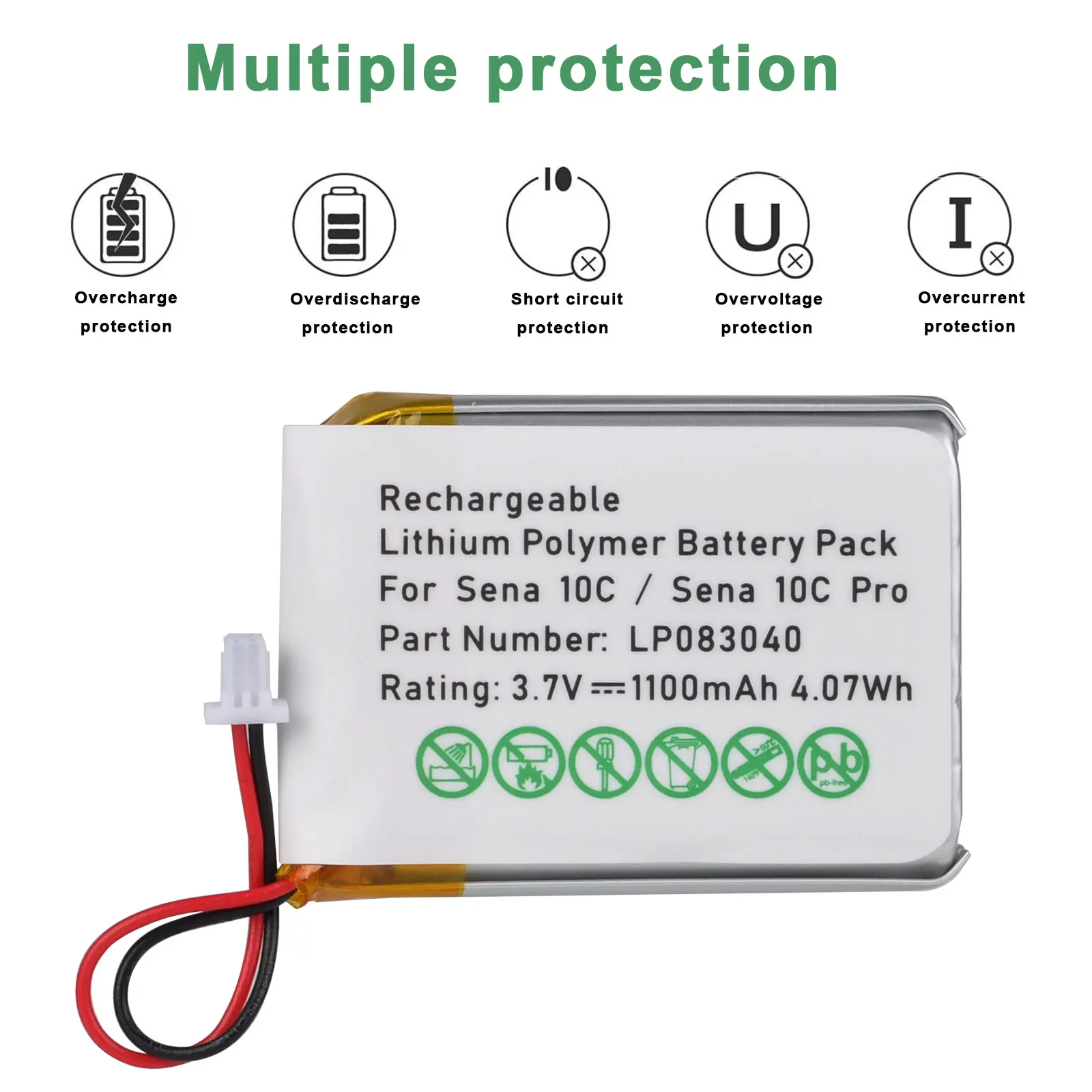 Сменная батарея Pickle Power 3 7 В 1100 мАч аккумулятор Sena 10C для Pro Bluetooth-гарнитура шлем