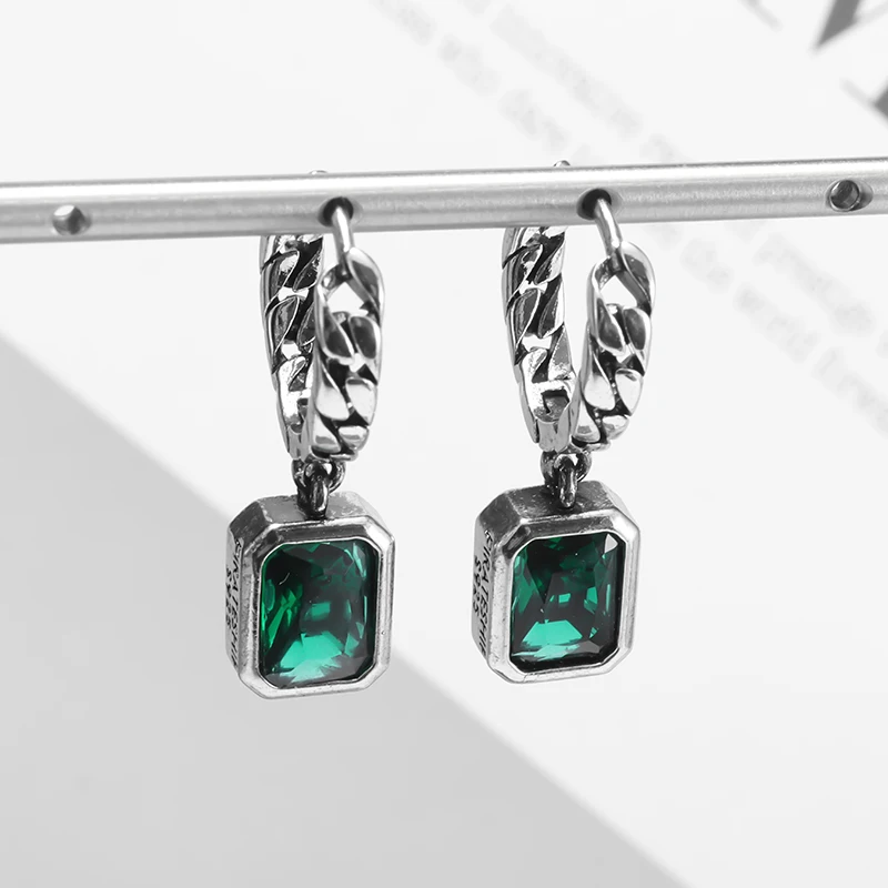 

Women's New Fashion Design Silver Plated Rectangular Green Zircon Pendant Earrings Wedding Party Jewelry Gift