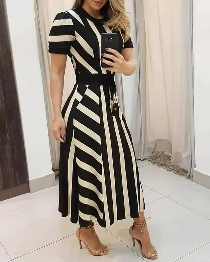 

Maxi Dress Women Casual Daily Long Dresses Striped Colorblock Short Sleeve Dresses Length Sleeve Style Sleeve Length(cm) Type|Dr
