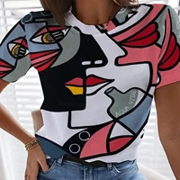 2022 new spring and summer graffiti 3d printing womens t shirt elegant short sleeved round neck casual top new vintage t shirt
