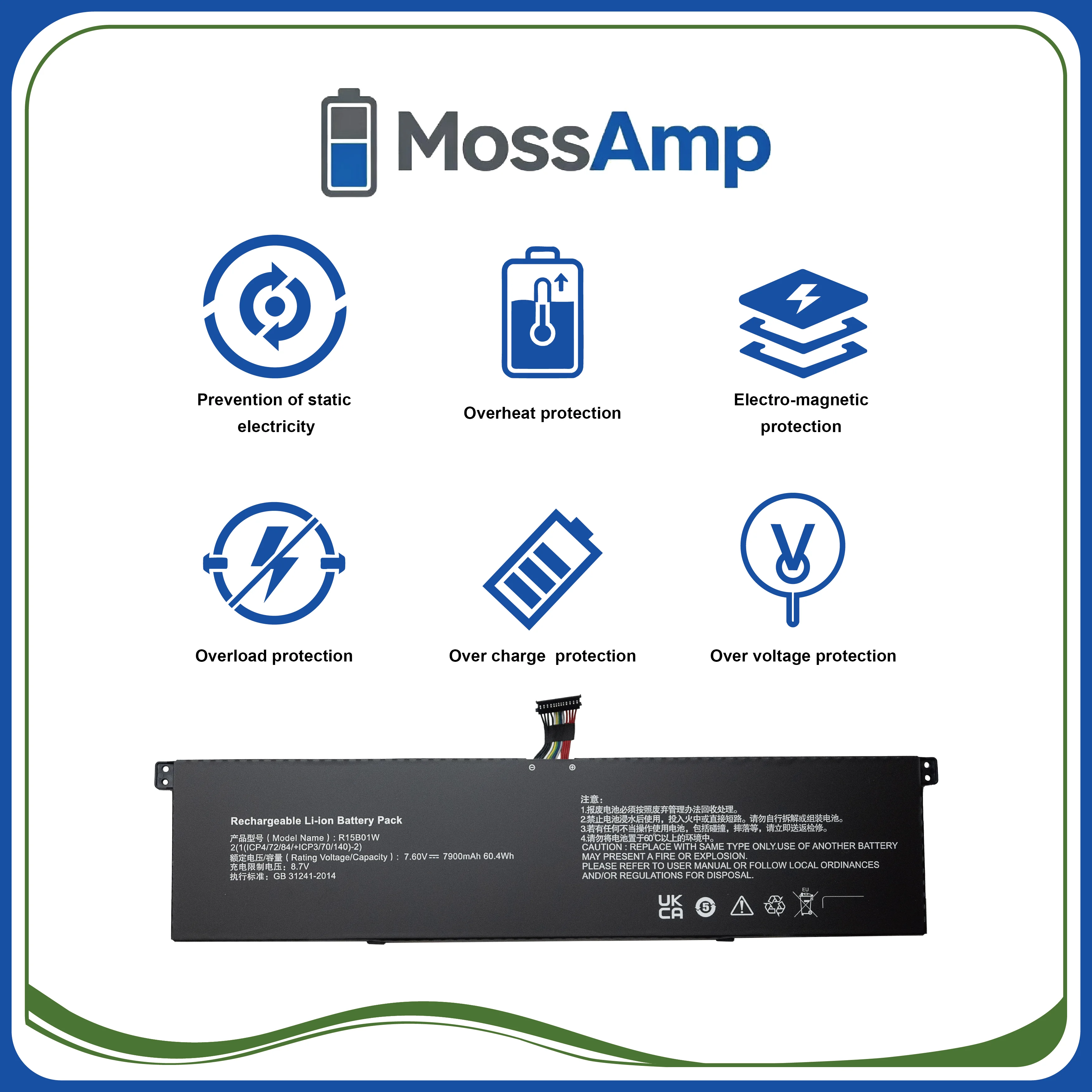 Аккумулятор для ноутбука MossAmp R15B01W для Mi Notebook Pro 15.6 TM1701 171501 i5-8250U i7-8550U MX150 MX250 i5-10210U R15B01W (art.: 3920daa2a411a) - 3920daa2a411a