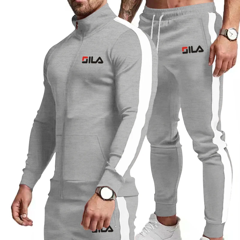 Spring and Autumn Stand up Collar Colored Casual Gym Fitness Set Men's Fashion High Quality Sports Two Piece Set