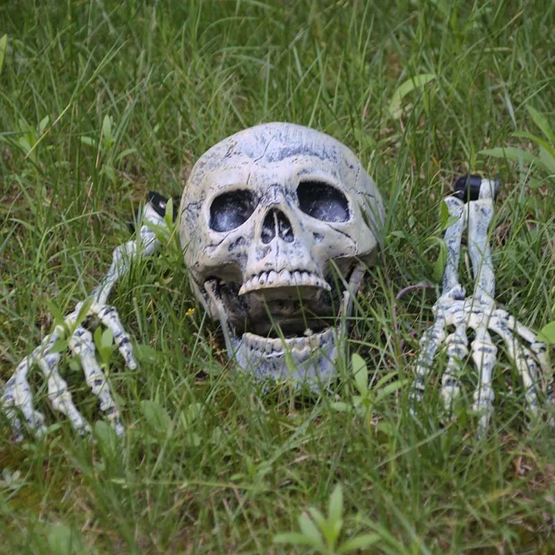 

1set Halloween Plastic Skull Skeleton Prop Lifelike Human Bones Head Model Scary Horror Party Bar Home Decoration DIY Supplies