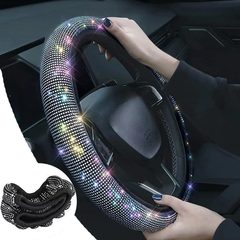 

Bling Bling Diamond Rhinestones Car Steering Wheel Cover 37/38cm Auto Interior Accessories Women Case Car Styling Four Seasons