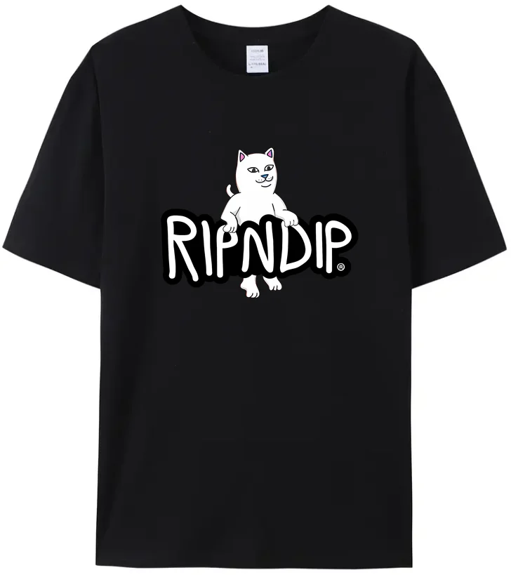 

White Cat Funny 2023 Men's ripndips Summer Amazing Quality T-Shirt 100% Best High Street Skateboard Casual tops