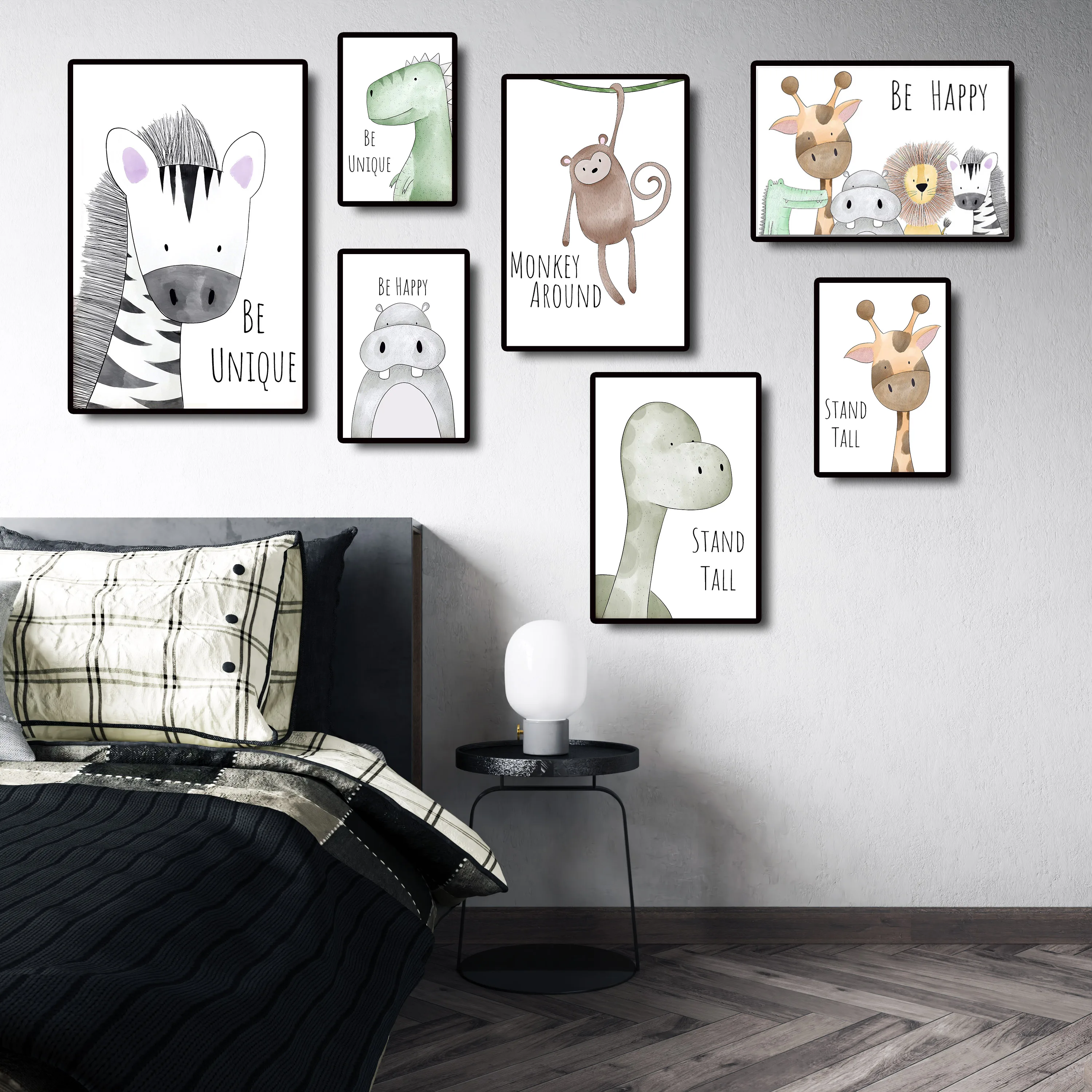 

Скандинавский художественный стиль мультфильм Животные кавайный декор для детской комнаты Декор для дома постер лев крокодил Бегемот Наклейка на стену