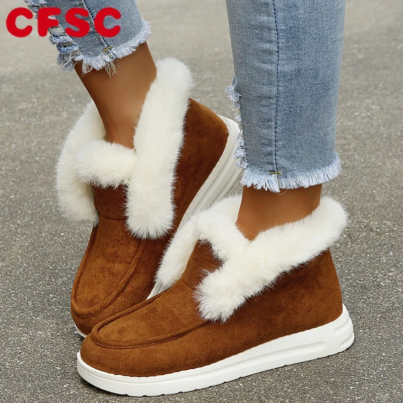 

Ladies Ankle Boots Women Winter Warm Plush Fur Snow Boots Suede Leather Shoes Ladies Slip on Comfortable Female Footwear 2022