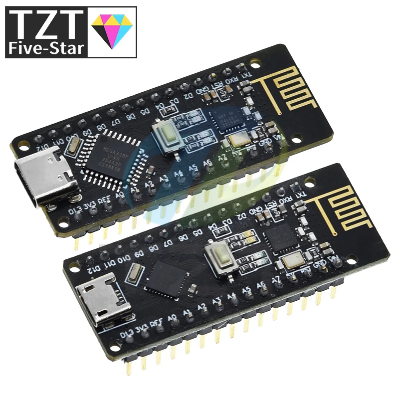 TZT RF-Nano для Arduino Nano V3.0 Micro USB плата ATmega328P QFN32 5 в 16 м CH340 интегрированная NRF24l01 + 2 4G