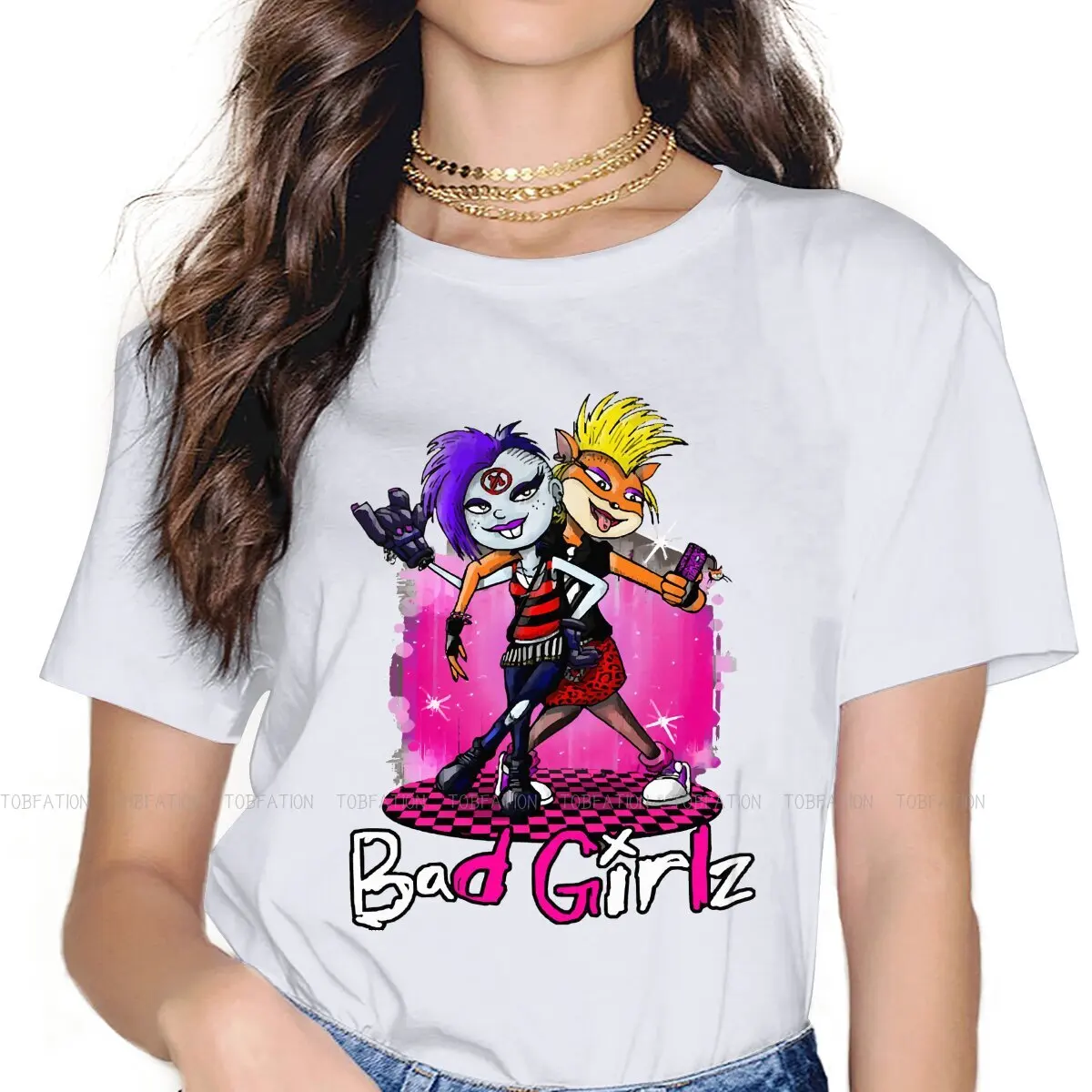 

Bad Girlz Women's T Shirt Crash Bandicoot Game Girls Tees Kawaii O-neck Tops Basic Tshirt 5XL Loose Fashion