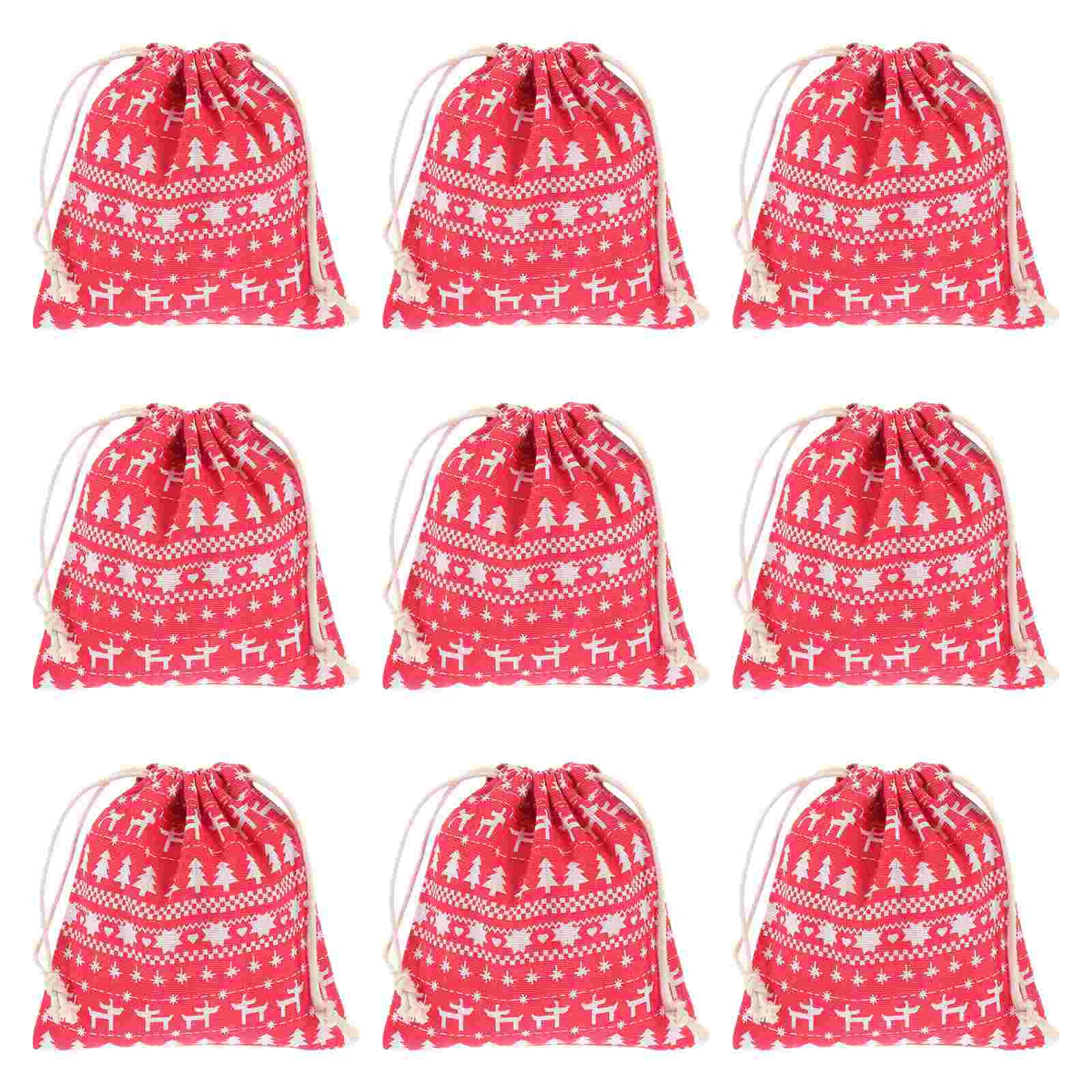 

10pcs Xmas Drawstring Pouches Christmas Linen Decorative Bags Cookie