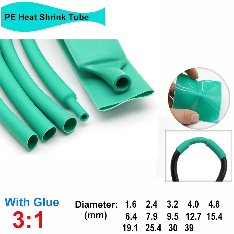 1/5/10 м 3:1 зеленая термоусадочная оболочка 1 6/2 4/3 2/4 8/6 4/7 9/9 5/12 7/15 4/19 1/25 4/30/39 мм клеевая