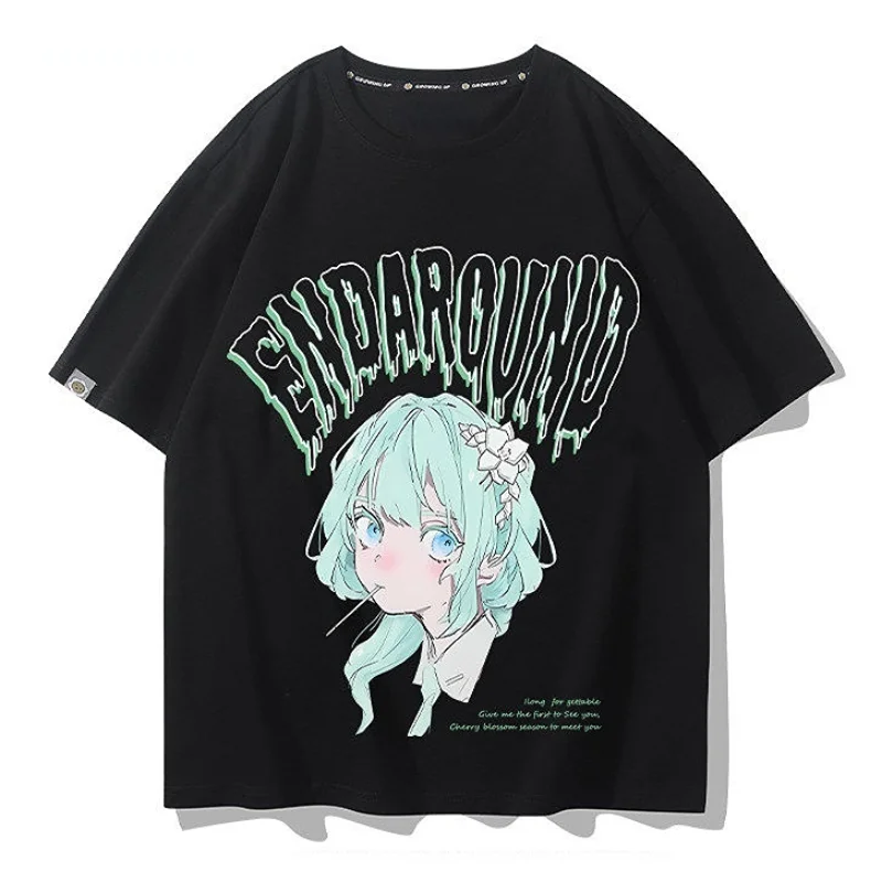 

Футболка Мужская/женская оверсайз с принтом аниме, короткий рукав, винтажная уличная одежда с графическим принтом в стиле хип-хоп/панк, кавайная одежда