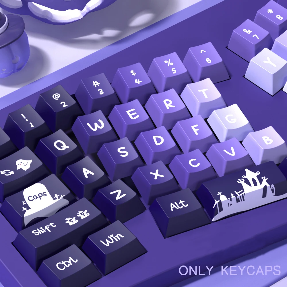 

USLION 138/158 Keys Halloween Crybaby Purple Keycaps Cherry Profile PBT ISO Layout For 61/75/84/98/104/108 Mechanical Keyboard