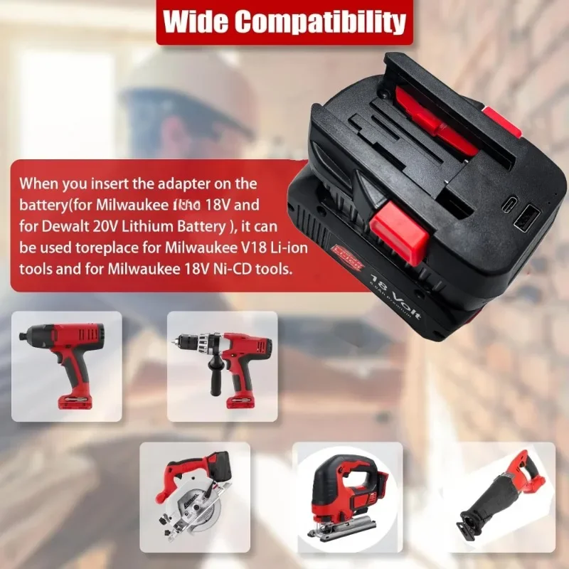Адаптер для аккумулятора Milwaukee 18 В и Dewalt 20 В DM18V18 для аккумулятора Milwaukee V18 18 В NI-CD (с портом типа C) (art.: 3920ce5db42e8) - 3920ce5db42e8