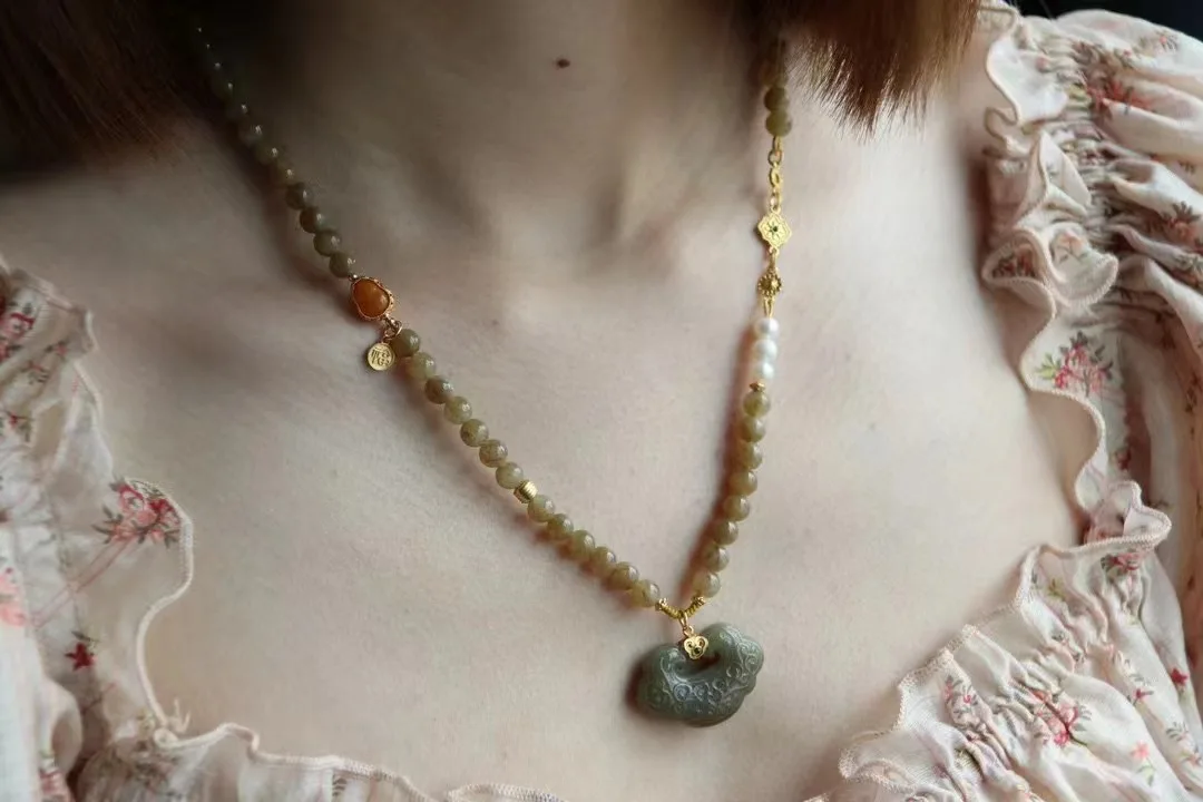 Цепочка Из Натурального нефрита с кулоном RuYi 5 9 мм