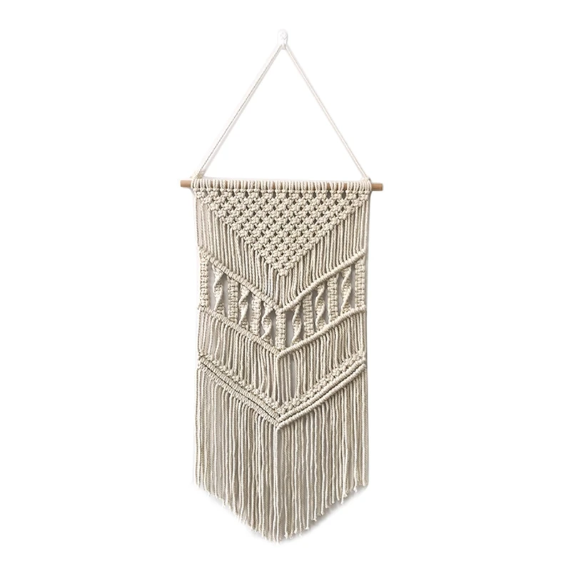 

Macrame Wall Hanging Woven Tapestry Wall Decor Boho Chic Home Decoration For Apartment Bedroom - Wood Stick Include