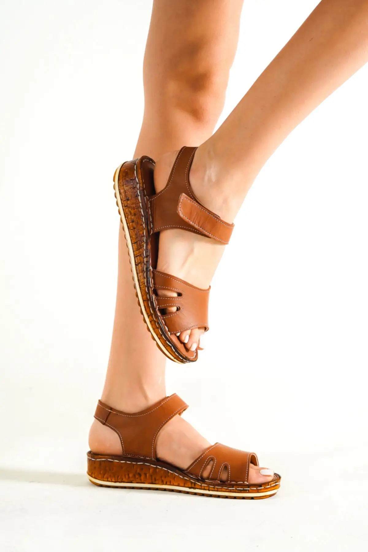 

Women's Fashion Sandals Genuine Leather Tobacco Leather New Breathable Cool Summer Casual Ladies Light Sandals
