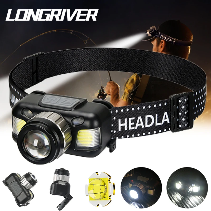 

LED Headlamp Waving Induction Zoom Built-in Battery Headlight USB Fast Charge Outdoor Night Riding Fishing Head Wearing Running