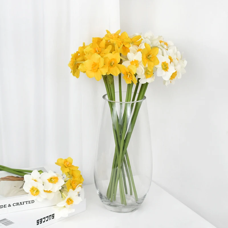 

6pcs Artificial Narcissus Flower Bouquet Home Garden Room Desktop Fake Flower Decoration Wedding Festival Scene Decor Daffodil 8