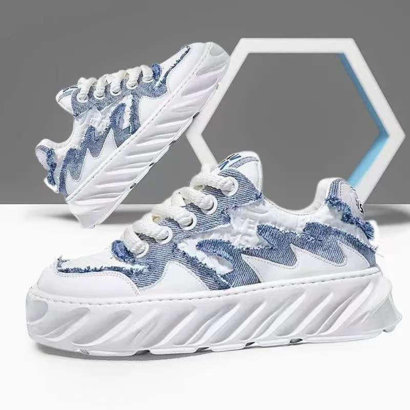 

Men Casual Sneakers Fashion Patchwork Comfortable Outdoor Walking Shoes Round Toe Thick Sole Non Slip Trendy Skateboard Shoes