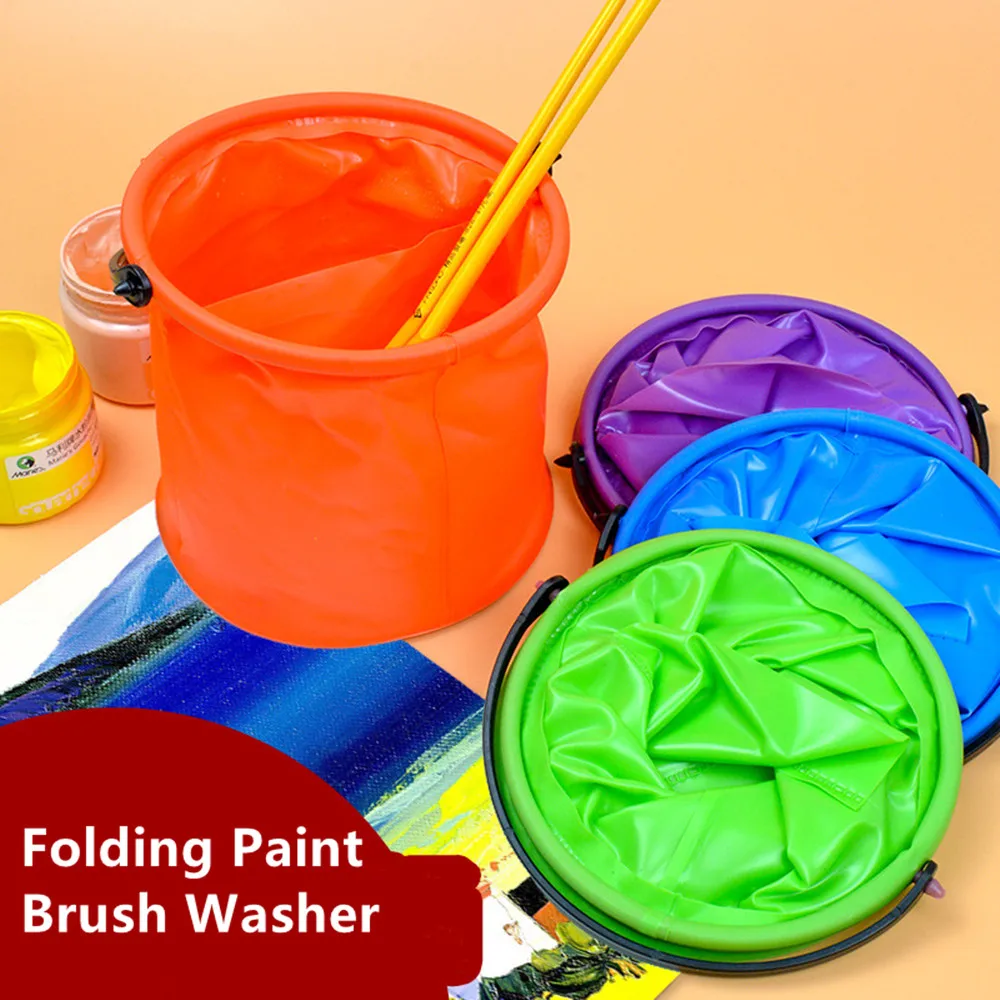 

1pcs Folding Paint Brush Washer Bucket Portable Wash Pen Pot Random Color Kid Outdoor Rubber Storage Art Supplies