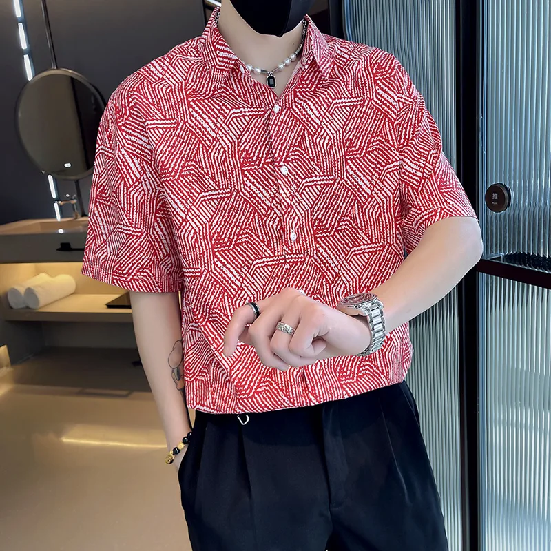 2022 Summer Print Men's Shirts Short Sleeve Loose Casual Shirt Business Formal Dress Shirt Streetwear Social Party Men Clothing