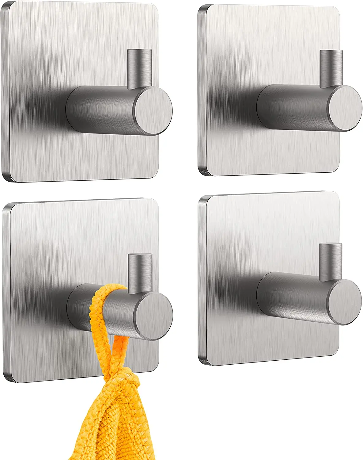 

Steel Shower Stick on Wall Hooks for Hanging Towels Waterproof 304 Stainless for Bathroom Towel Hanger Brushed Nickel 4 Packs