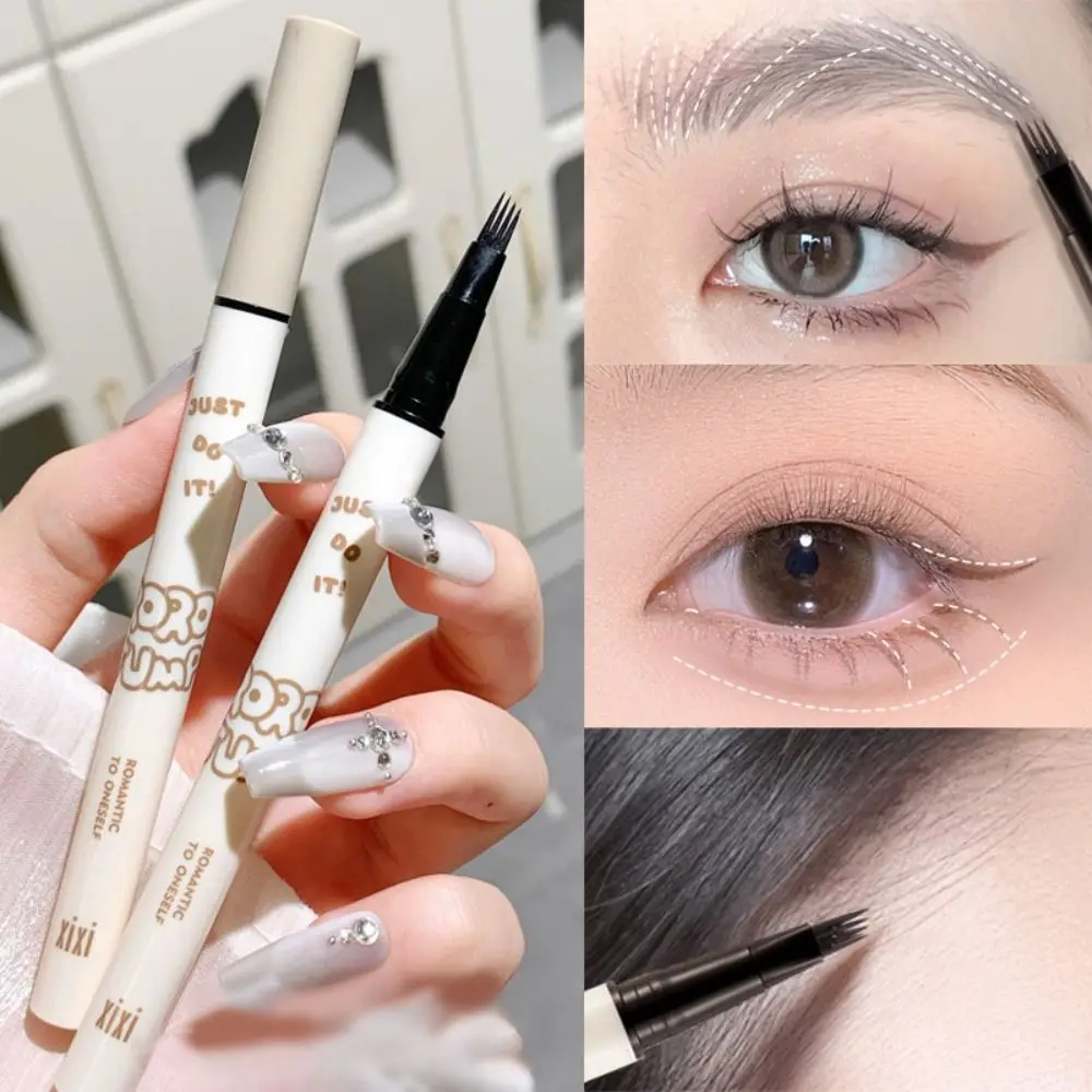 

3d-тату-ручка для бровей с милым котом, 4 точки, вилка, жидкий карандаш для бровей, стойкий Водостойкий карандаш для бровей с 4 головками, инструмент для мелких набровей