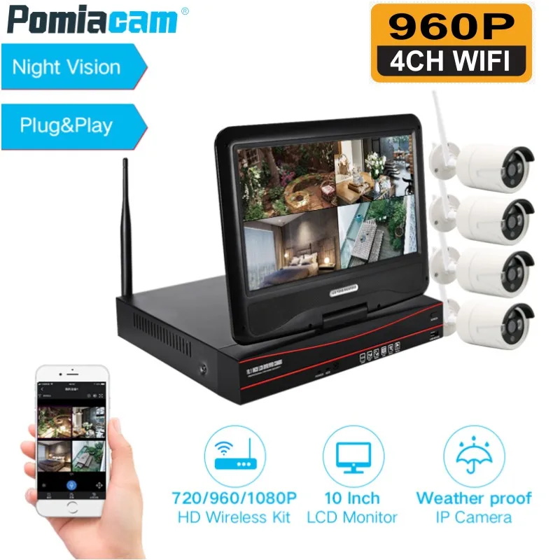 4-канальный беспроводной сетевой видеорегистратор 960P 10-дюймовый ЖК-монитор МП Wi-Fi