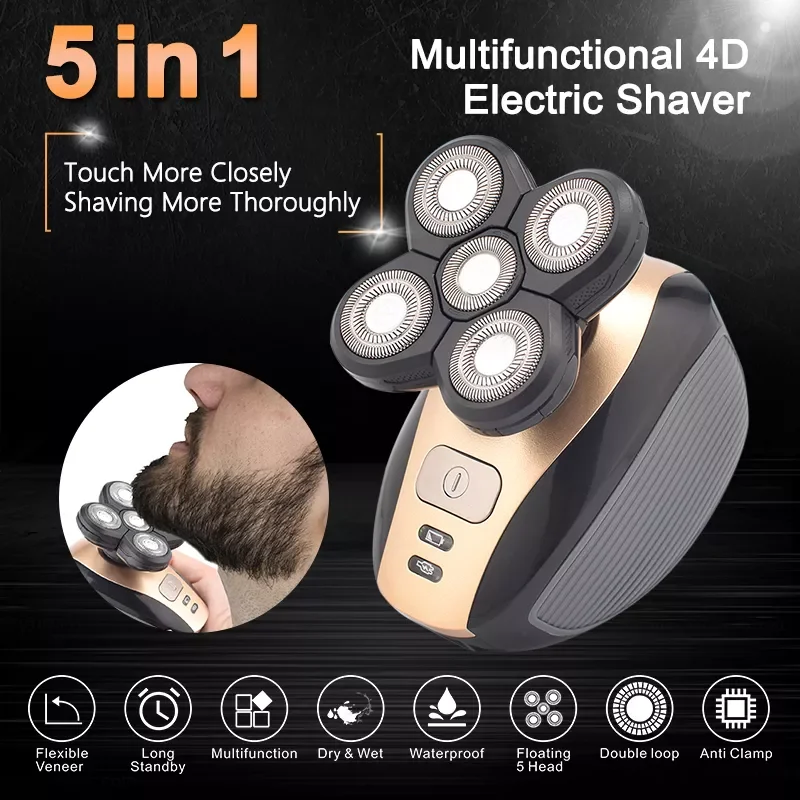

Electric for Men Bald Head Shaver 5 in 1 Electric Shaver Kit Cordless Hair Clippers Nose Hair Trimmer Waterproof USB Rechargeabl