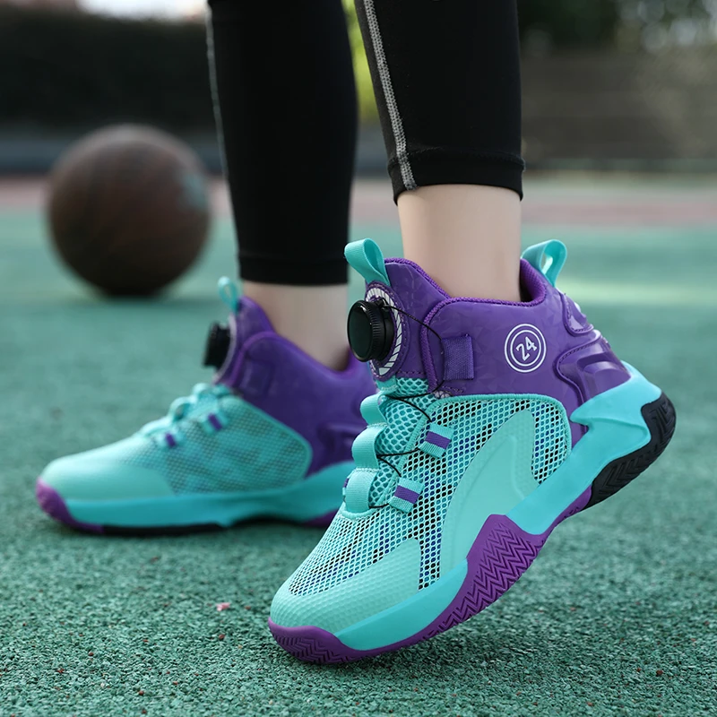 Autumn Kids Basketball Shoes High Top Boys Sports Shoe Button Design Children's Sneakers Non Slip Damping Student Training Shoes