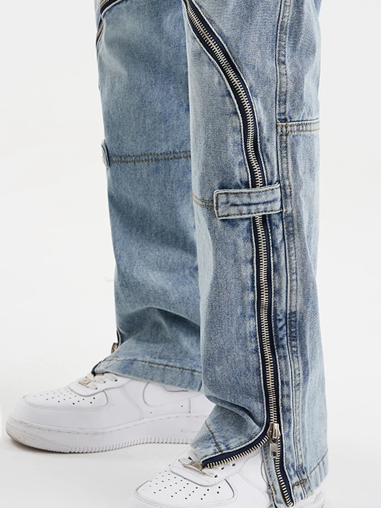 Four Seasons Men's Jeans Straight Slim Casual Fashion Versatile Zipper Pants Hip Hop Straight Wide Leg Pants Ins Hot Sale JEANS