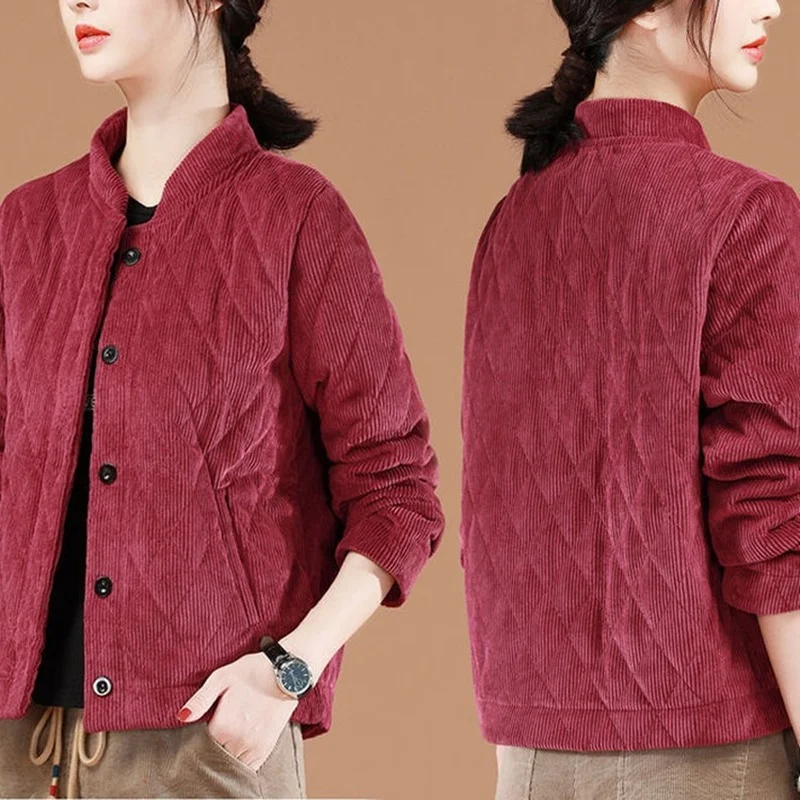 Corduroy Winter Coat Women Puffer Jacket Winter New Korean Style Long Ladies Over-the-knee Cotton Padded Jacket Keep Warm