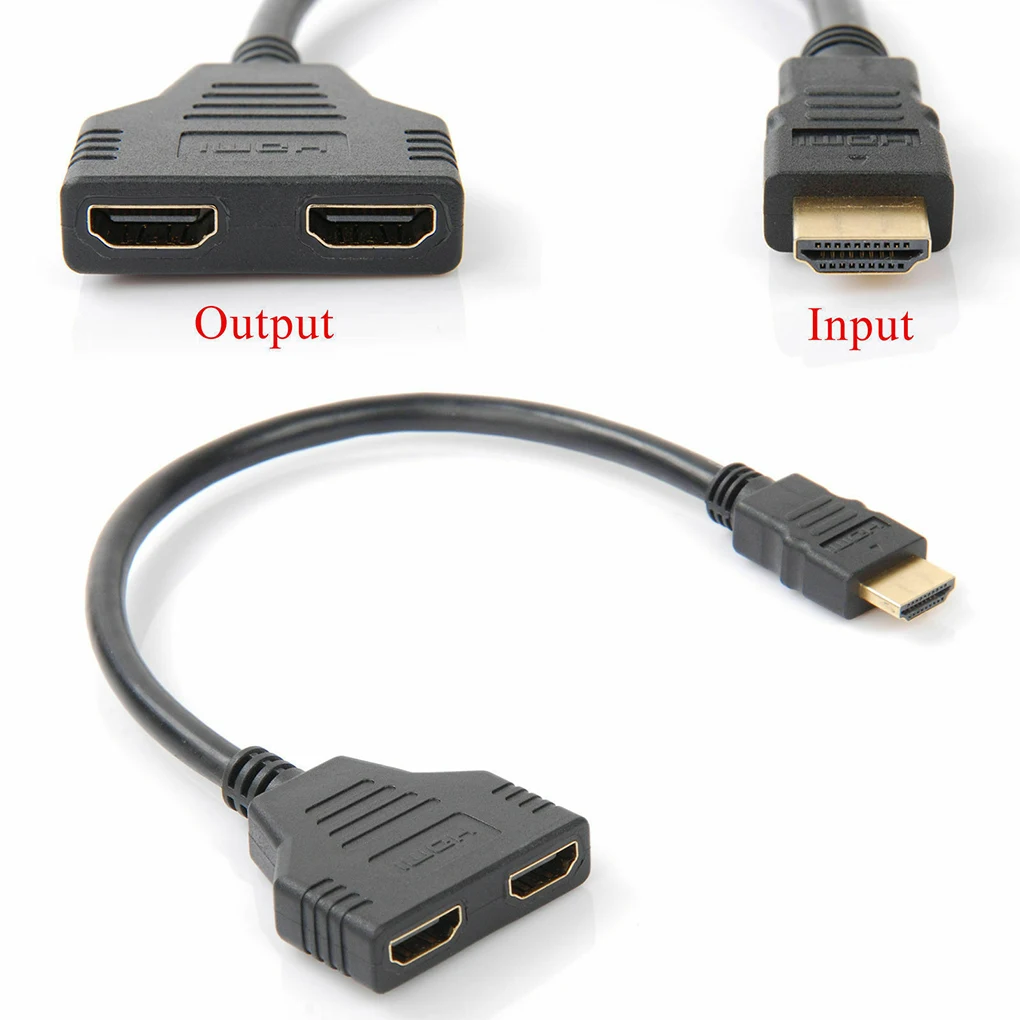 

30CM 1080P HD Splitter Male to Female Cable Adapter 1 Input 2 Output 3D Video Converter Black
