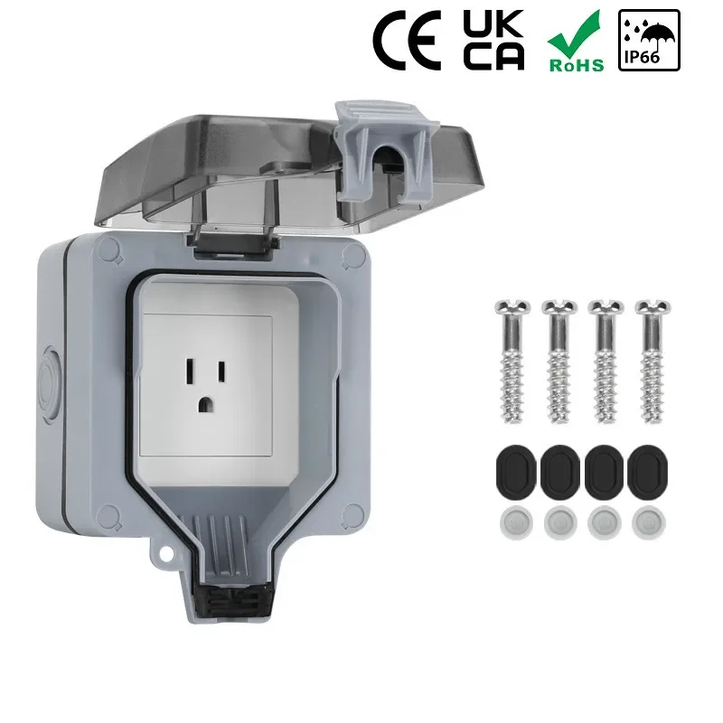 

Стандарт США, 110 В, IP66, водонепроницаемая двойная розетка с переключателем, вилка стандарта США, уличная водонепроницаемая зарядная промышленная одиночная розетка