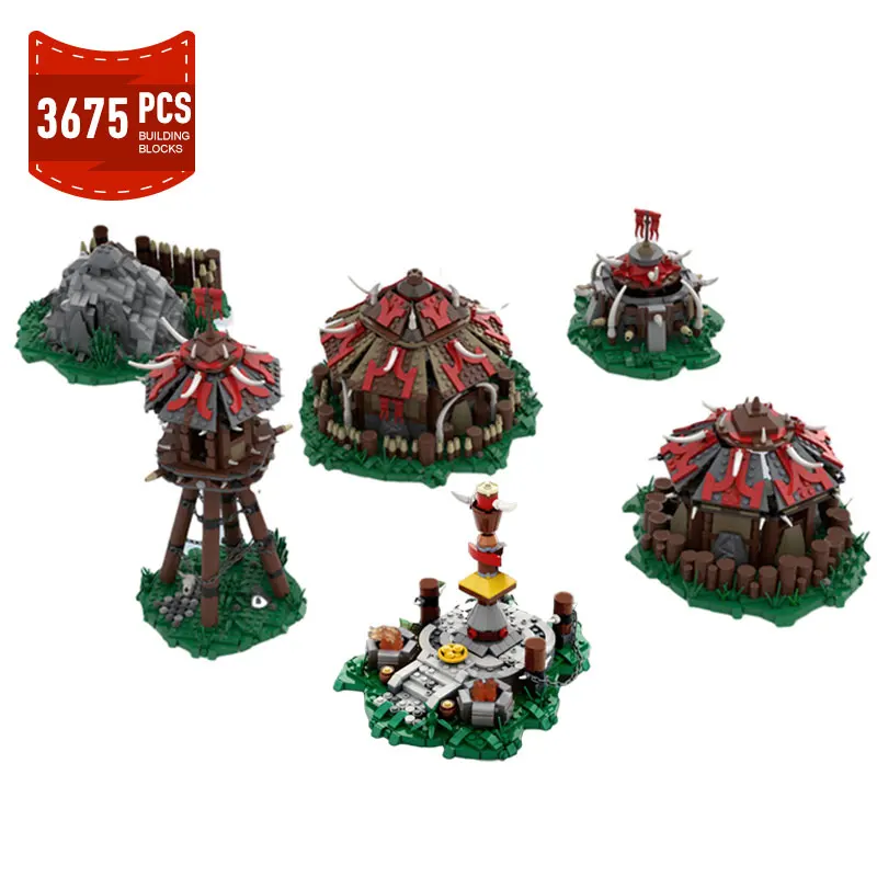 

Конструктор MOC игровой сцены из игры «World of warc», сборный блок для племени и лагеря, Волшебный дом, городской уличный вид, дом с деревом, кирпич...