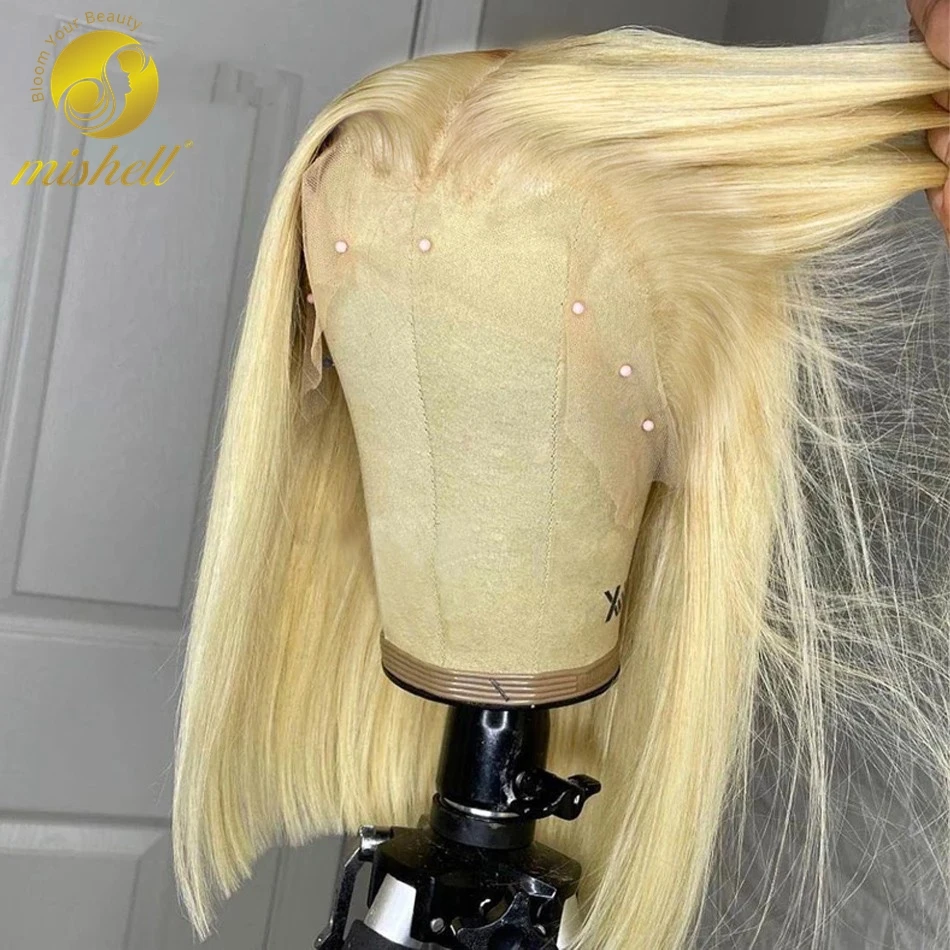 

13x4 Short Bob Wig 613 Honey Blonde Color Straight Lace Front Human Hair Bob Wigs for Black Women Pre-plucked Baby Hair 180%