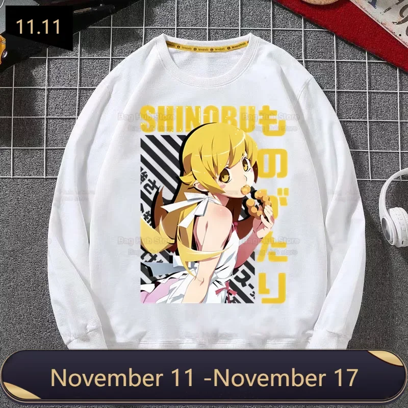

Bakemonogatari Men Hoodies Autumn Sweatshirt Men Hip Hop Senjougahara Oshino Shinobu Hoodie For Men Hoody Pullover Tops white