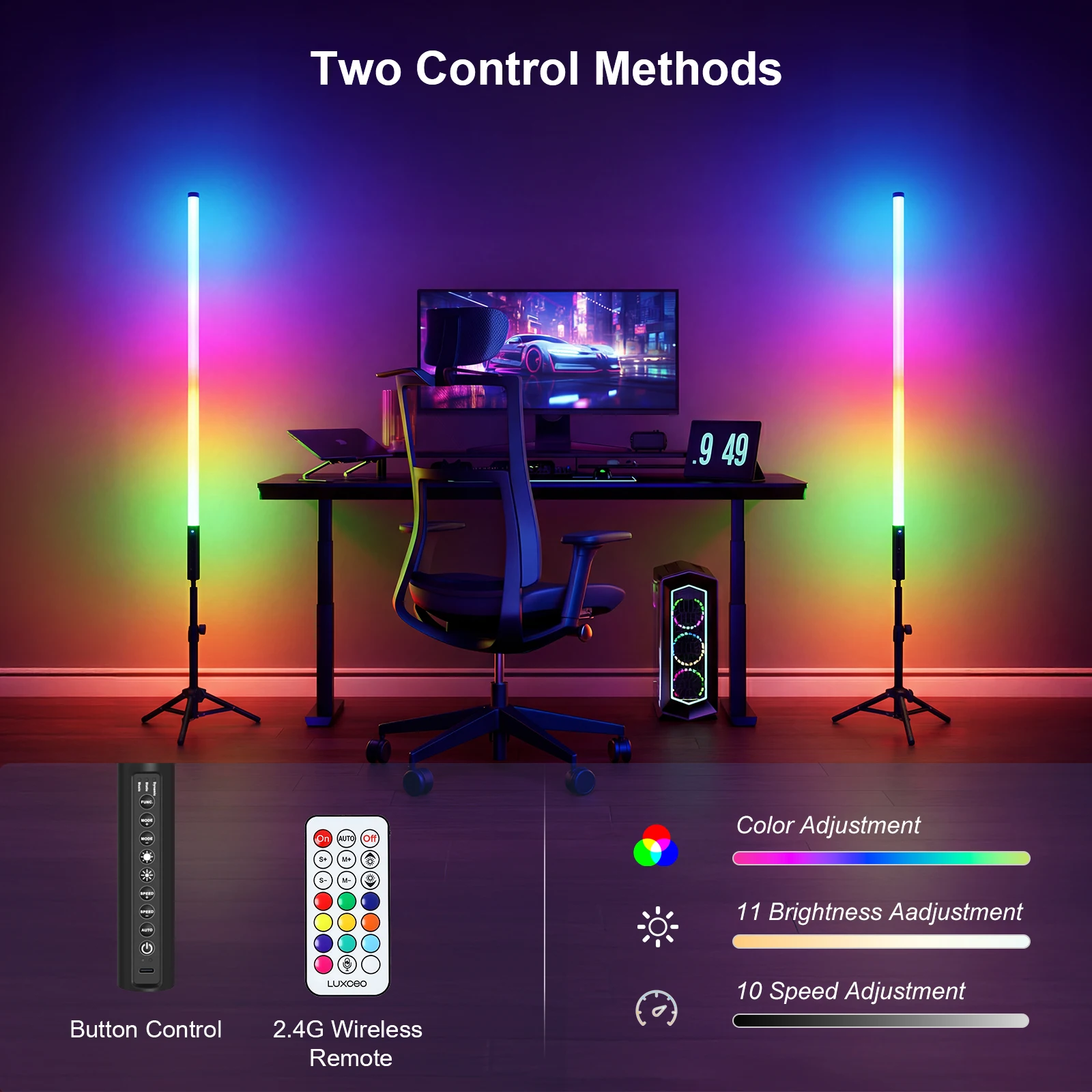 Фото LUXCEO 90 см RGB светодиодный светильник, синхронизация музыки, меняющая цвет, осветительная трубка с перезаряжаемой батареей для DJ Stage Event Party Decor №4
