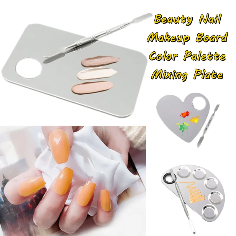 

11 Styles With Spatula Rod Nail Art Women Girls Polish Foundation Semicircle Painting Beauty Nail Color Palette Mixing Plate Mak