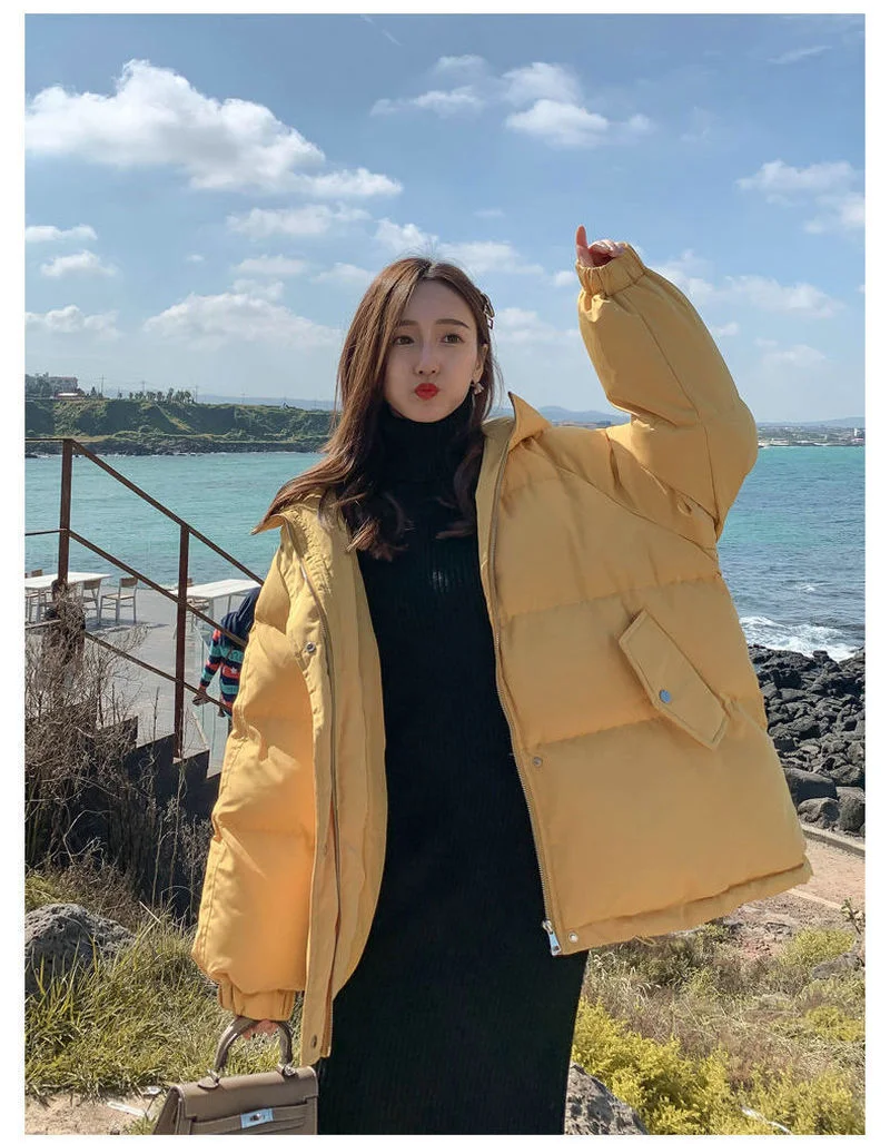 2023 Autumn Winter Casual Loose Hooded Parkas Jacket Women Solid Warm Thick Coats Female Elegant Cotton Padded Outwear Down