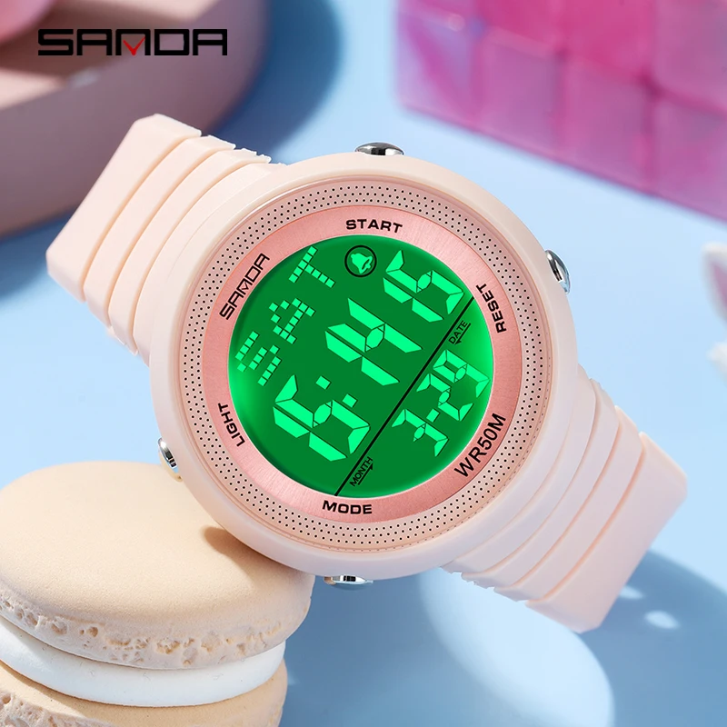 SANDA Watch 6022 Fashion Sport Women's Watches White 50M Waterproof Digital Watch for Girl Casual Wristwatch relogio feminino