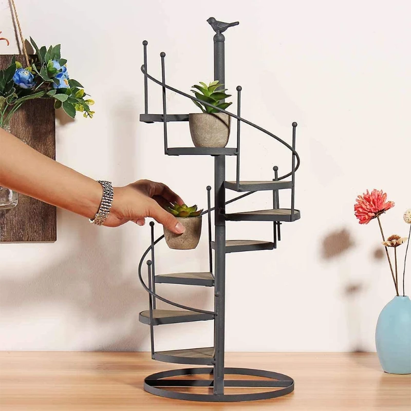 

Nordic Modern Vintage Iron Planter Rack Swirl Stairs 8 Tier Plant Stand Flower Pot Herbs Holder Display Potted Shelf Organizer